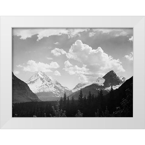 Mountains and Clouds, Glacier National Park, Montana - National Parks and Monuments, 1941 White Modern Wood Framed Art Print by Adams, Ansel