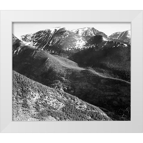 Hills and mountains, in Rocky Mountain National Park, Colorado, ca. 1941-1942 White Modern Wood Framed Art Print by Adams, Ansel