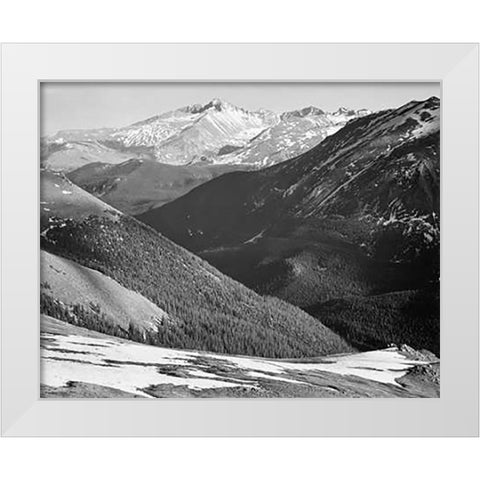 Longs Peak in Rocky Mountain National Park, Colorado, ca. 1941-1942 White Modern Wood Framed Art Print by Adams, Ansel