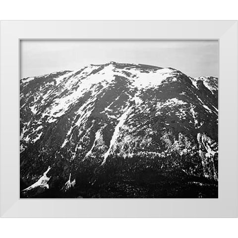 Full view of barren mountain side with snow, in Rocky Mountain National Park, Colorado, ca. 1941-194 White Modern Wood Framed Art Print by Adams, Ansel
