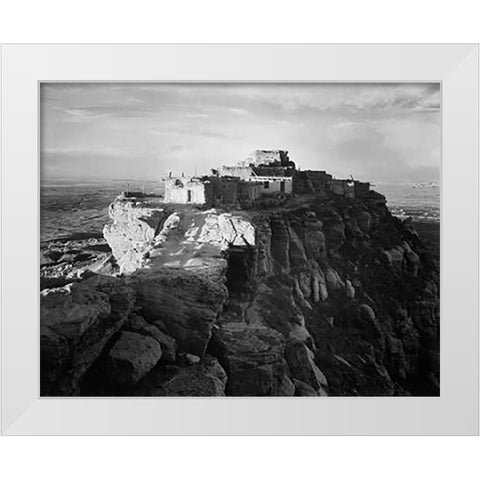 Full view of the city on top of mountain, Walpi, Arizona, 1941 White Modern Wood Framed Art Print by Adams, Ansel