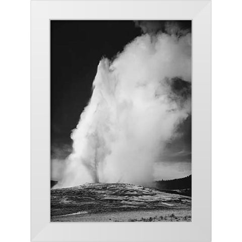 Photograph of Old Faithful Geyser Erupting in Yellowstone National Park, ca. 1941-1942 White Modern Wood Framed Art Print by Adams, Ansel