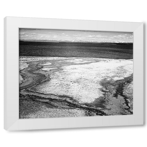 Yellowstone Lake - Hot Springs Overflow, Yellowstone National Park, Wyoming, ca. 1941-1942 White Modern Wood Framed Art Print by Adams, Ansel