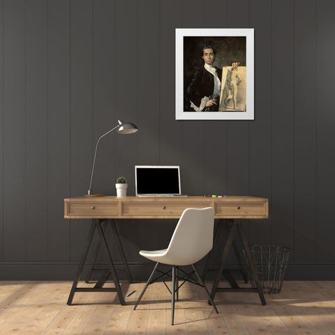 Custom Crop - Portrait of The Artist Holding a Life Study White Modern Wood Framed Art Print by Melendez, Luis Egidio