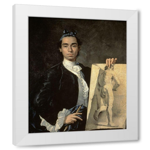 Custom Crop - Portrait of The Artist Holding a Life Study White Modern Wood Framed Art Print by Melendez, Luis Egidio