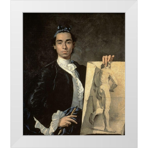 Custom Crop - Portrait of The Artist Holding a Life Study White Modern Wood Framed Art Print by Melendez, Luis Egidio