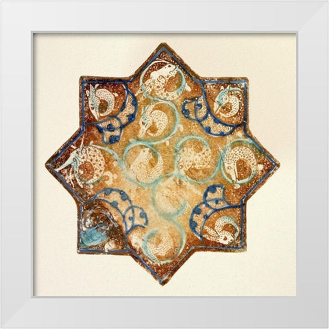 Star Tile with Animal Motifs White Modern Wood Framed Art Print by Artisan, Unknown 13th Century Persian