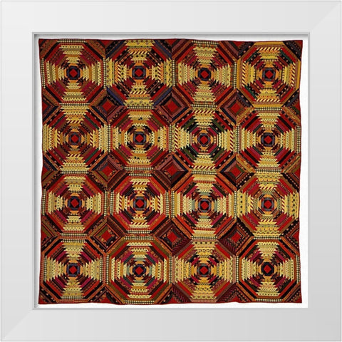 Quilt, Log Cabin Pattern, Pineapple variation White Modern Wood Framed Art Print by Needleworker, Unknown 19th Century American