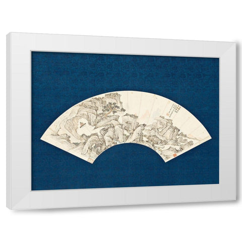 Landscape with Scholar Playing a Lute (Qin) White Modern Wood Framed Art Print by Painter, Unknown 19th Century Chinese