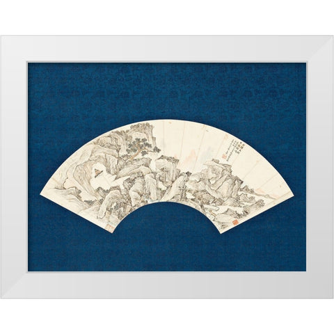 Landscape with Scholar Playing a Lute (Qin) White Modern Wood Framed Art Print by Painter, Unknown 19th Century Chinese