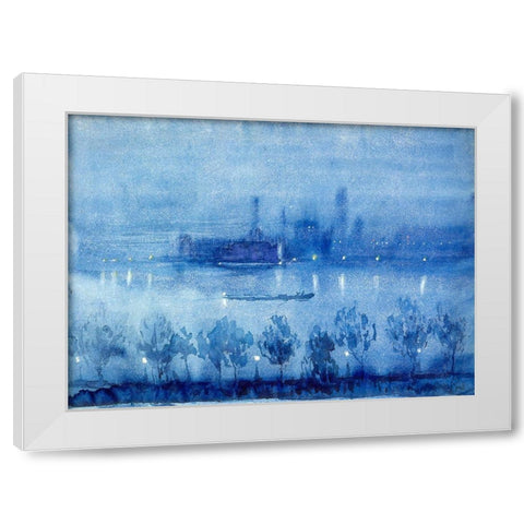 Blue Night, London White Modern Wood Framed Art Print by Pennell, Joseph
