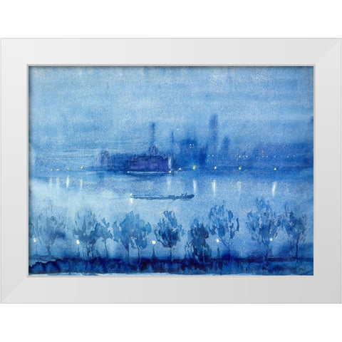 Blue Night, London White Modern Wood Framed Art Print by Pennell, Joseph