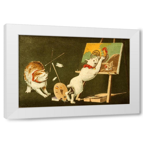 Canvas and Cats White Modern Wood Framed Art Print by Kiyochika, Kobayashi