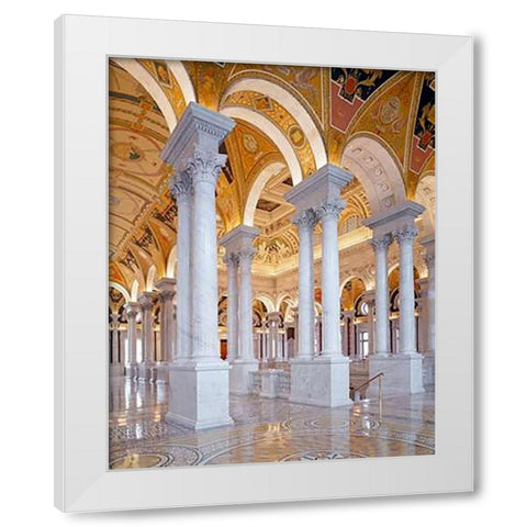 Great Hall, second floor, north. Library of Congress Thomas Jefferson Building, Washington, D.C. White Modern Wood Framed Art Print by Highsmith, Carol