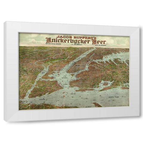 Panoramic view of New York City and vicinity, 1912 White Modern Wood Framed Art Print by Knickerbocker Beer,