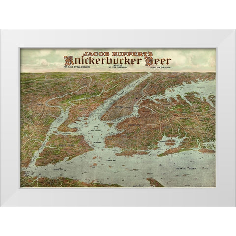 Panoramic view of New York City and vicinity, 1912 White Modern Wood Framed Art Print by Knickerbocker Beer,