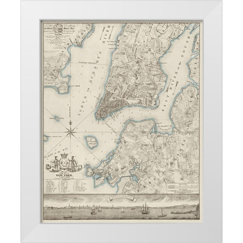 Plan of the City of New York, copied from the Ratzer Map - Decorative Blue Shading White Modern Wood Framed Art Print by New York Common Council,
