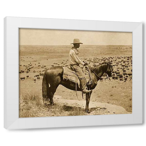 A Texas cowboy, 1907 - Sepia White Modern Wood Framed Art Print by Smith, Erwin