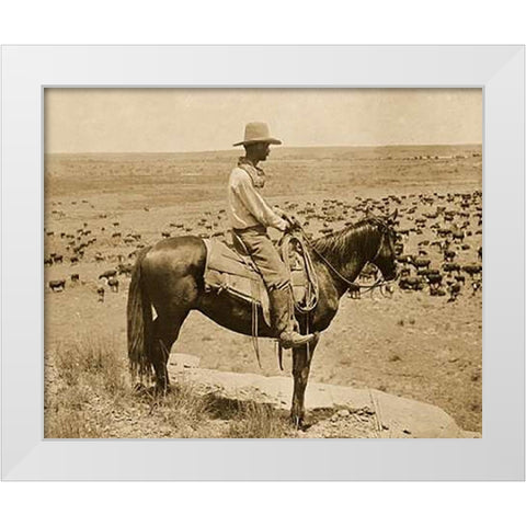 A Texas cowboy, 1907 - Sepia White Modern Wood Framed Art Print by Smith, Erwin