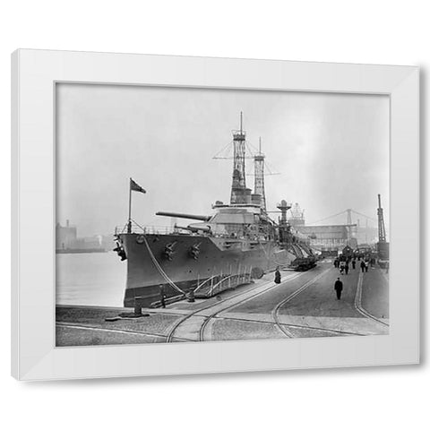 Battleship Texas in the Shipyard, ca. 1911 White Modern Wood Framed Art Print by Bain News Svc.