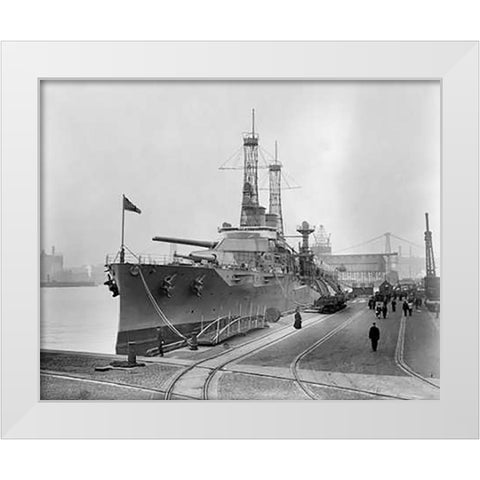 Battleship Texas in the Shipyard, ca. 1911 White Modern Wood Framed Art Print by Bain News Svc.