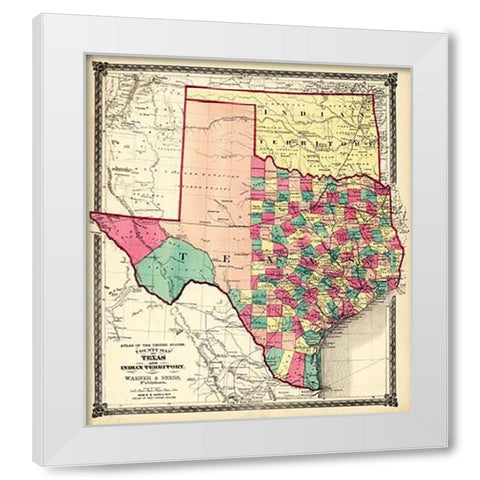County Map of Texas, and Indian Territory, 1874 White Modern Wood Framed Art Print by H.H. Lloyd and Company