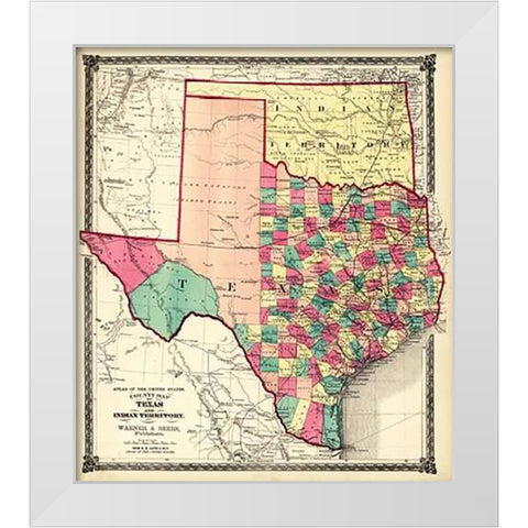 County Map of Texas, and Indian Territory, 1874 White Modern Wood Framed Art Print by H.H. Lloyd and Company