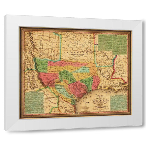 New map of Texas : with the contiguous American and Mexican states, 1835 White Modern Wood Framed Art Print by Mitchell, S. Augustus