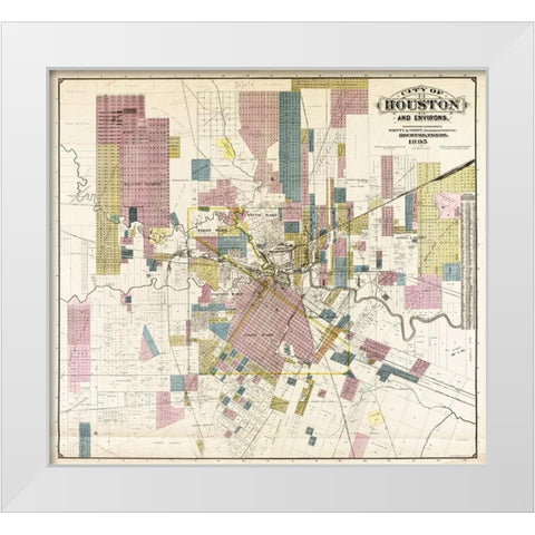 City of Houston and environs, 1895 White Modern Wood Framed Art Print by Whitty and Stott,