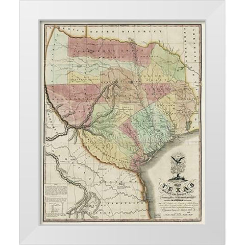 Map of Texas with parts of the adjoining states, 1837 White Modern Wood Framed Art Print by Tanner, Henry Schenck