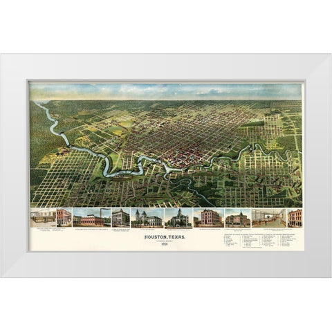 Houston, Texas, 1891 White Modern Wood Framed Art Print by Cartographer, Unknown 19th Century
