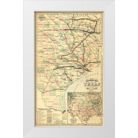 Grays railroad map of Texas. White Modern Wood Framed Art Print by O.W. Gray and Son.,