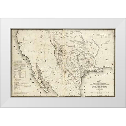 Map of Texas and the countries adjacent, 1844 White Modern Wood Framed Art Print by H. Emory, William H., Emory, William
