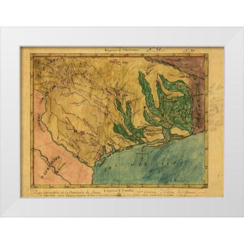 Mapa topografico de la provincia de Texas, ca 1822 White Modern Wood Framed Art Print by Austin, Stephen F.