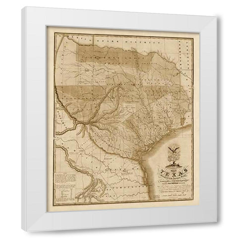 Map of Texas with parts of the adjoining states, 1837 - Decorative Sepia White Modern Wood Framed Art Print by Tanner, Henry Schenck