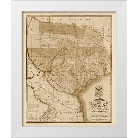 Map of Texas with parts of the adjoining states, 1837 - Decorative Sepia White Modern Wood Framed Art Print by Tanner, Henry Schenck