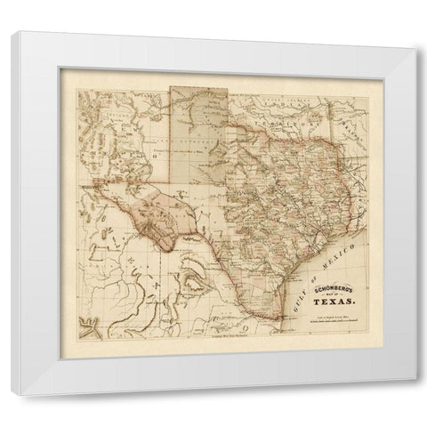 Schonbergs map of Texas, 1866 White Modern Wood Framed Art Print by Schonberg and Co.,