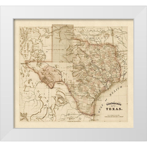 Schonbergs map of Texas, 1866 White Modern Wood Framed Art Print by Schonberg and Co.,