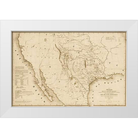 Map of Texas and the countries adjacent, 1844 - Decorative Sepia White Modern Wood Framed Art Print by H. Emory, William H., Emory, William
