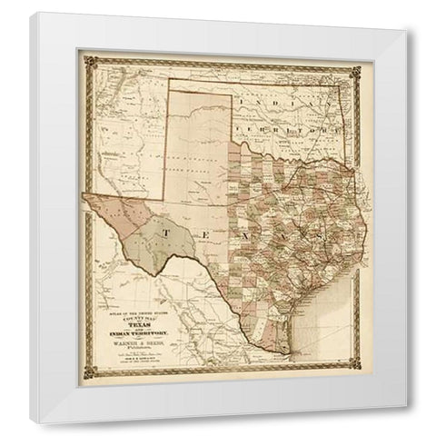 County Map of Texas, and Indian Territory, 1874 - Decorative Sepia White Modern Wood Framed Art Print by H.H. Lloyd and Company
