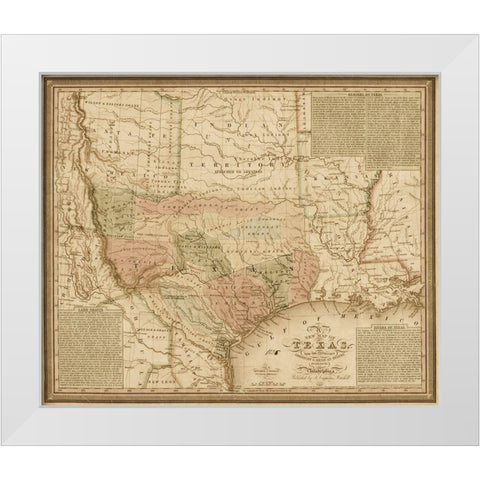 New map of Texas : with the contiguous American and Mexican states, 1835 - Decorative Sepia White Modern Wood Framed Art Print by Mitchell, S. Augustus