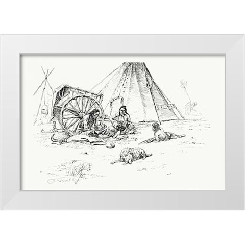 The Last of the Buffalo, 1899 White Modern Wood Framed Art Print by Russell, Charles