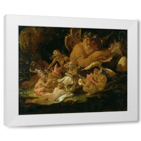 Puck and the Fairies from A Midsummer Nights Dream White Modern Wood Framed Art Print by Paton, Sir Joseph Noel
