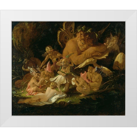Puck and the Fairies from A Midsummer Nights Dream White Modern Wood Framed Art Print by Paton, Sir Joseph Noel
