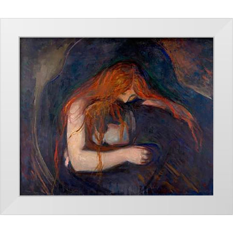 Vampire, 1895 White Modern Wood Framed Art Print by Munch, Edvard