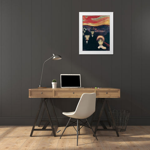 Anxiety, 1894 White Modern Wood Framed Art Print by Munch, Edvard