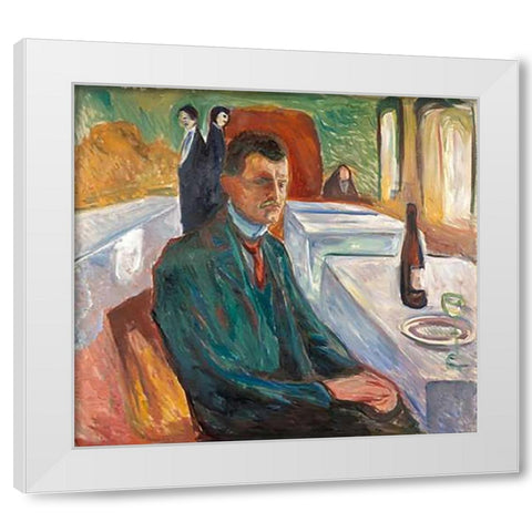 Self-Portrait with a Bottle of Wine, 1906 White Modern Wood Framed Art Print by Munch, Edvard