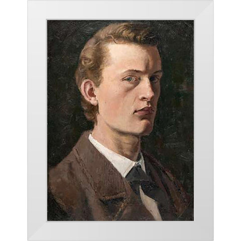 Self-Portrait , 1882 White Modern Wood Framed Art Print by Munch, Edvard