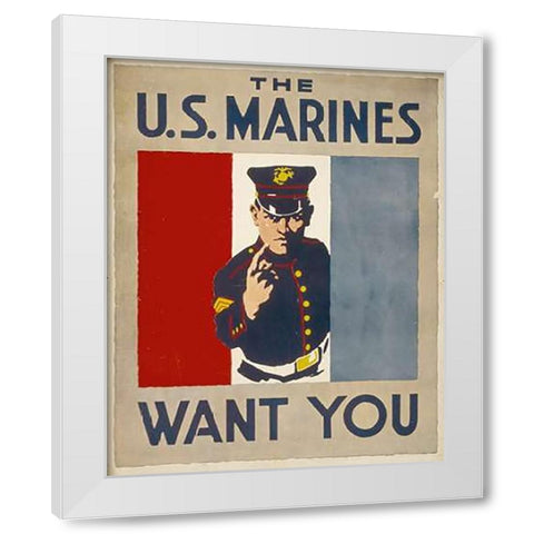 The U.S. Marines Want You, 1914/1918 White Modern Wood Framed Art Print by Falls, Charles Buckles