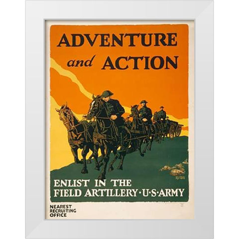 Enlist in the Field Artillery, U.S. Army, 1919 White Modern Wood Framed Art Print by Mueller, Harry